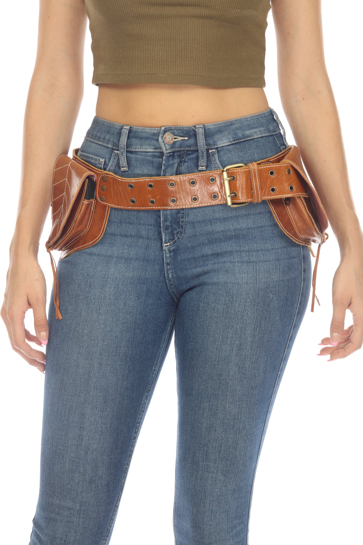 Leafs leather belt (brown )