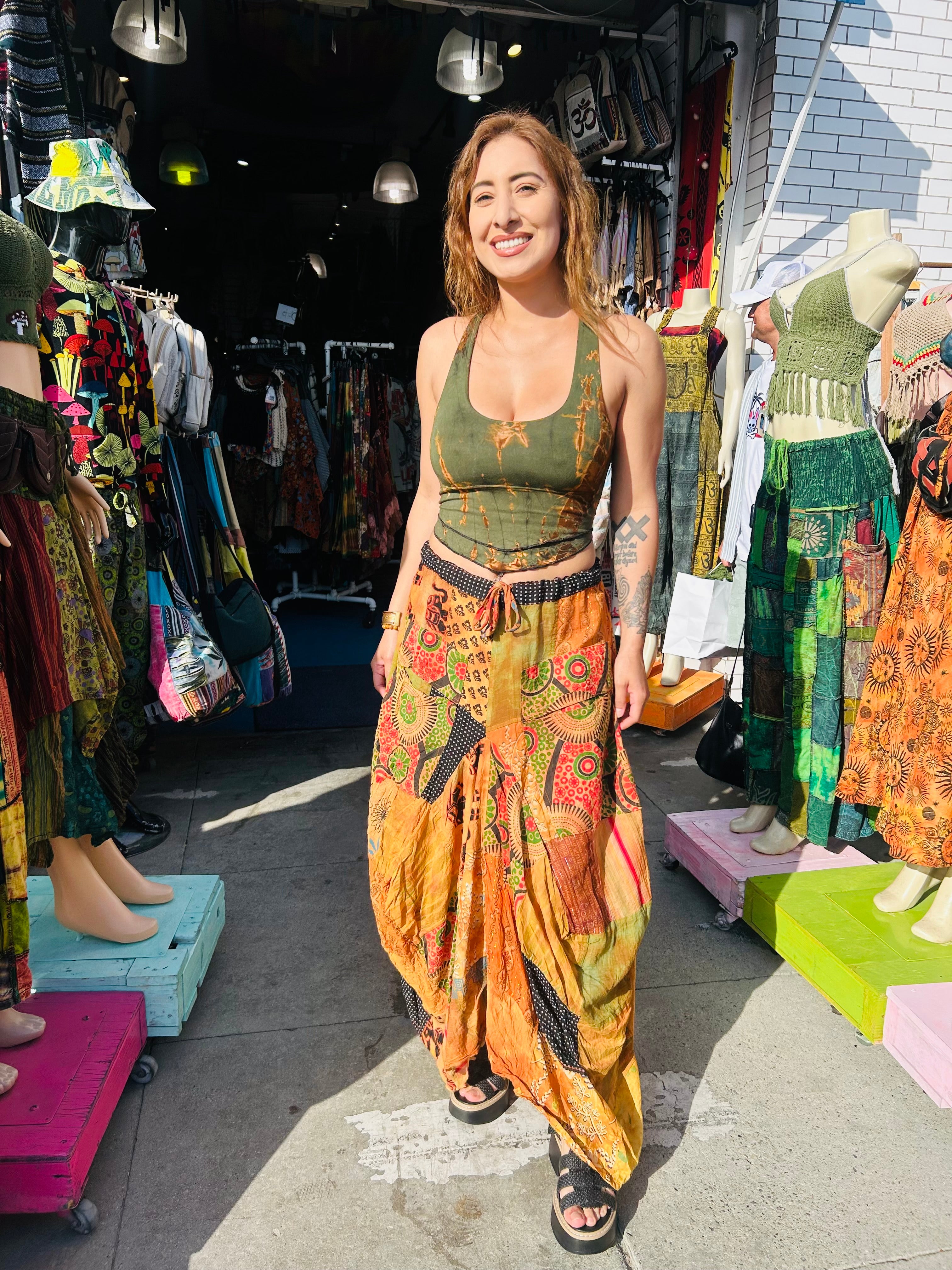 Buddha patchy long skirt