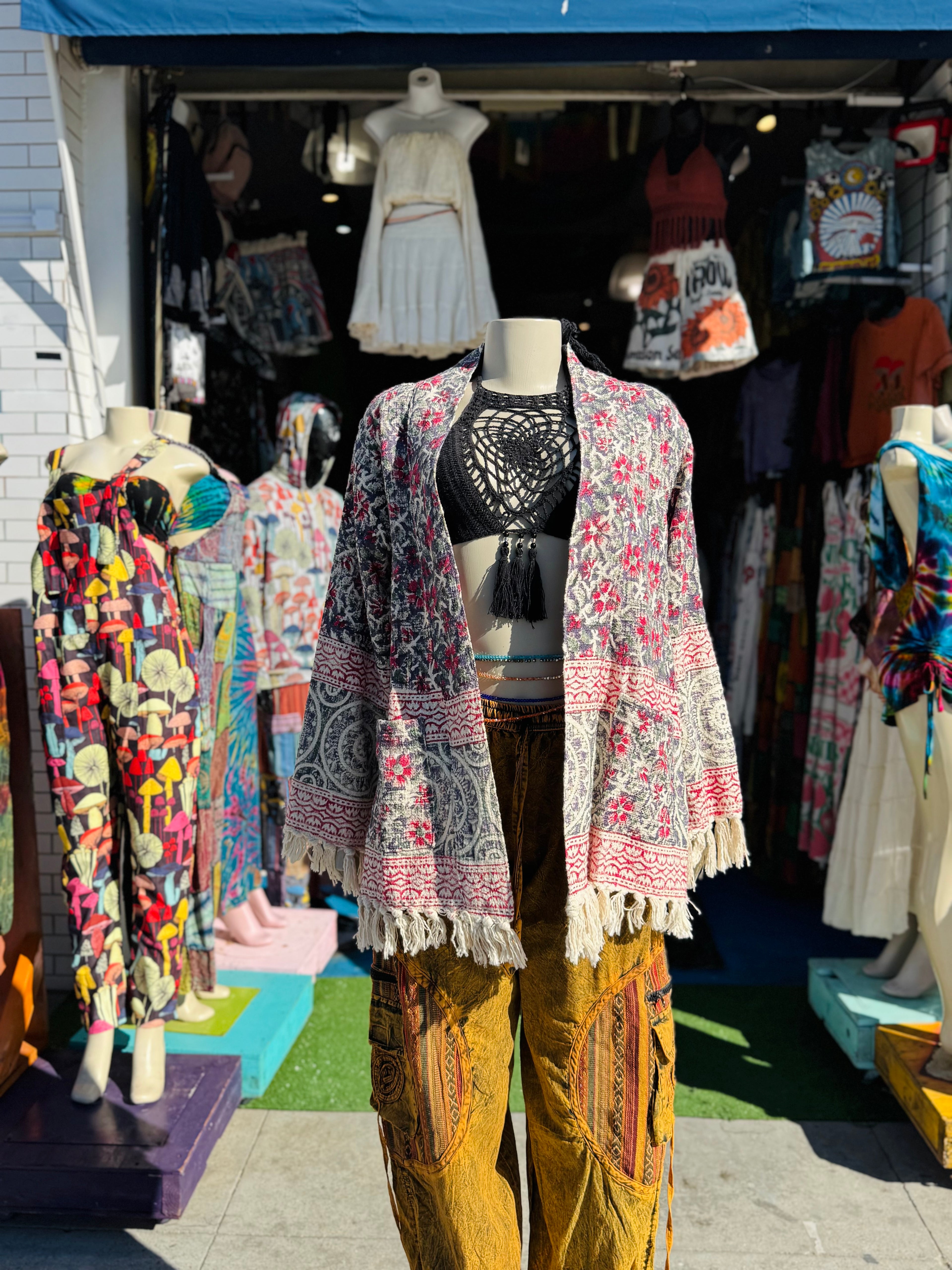 Boho blossom fringe kimono