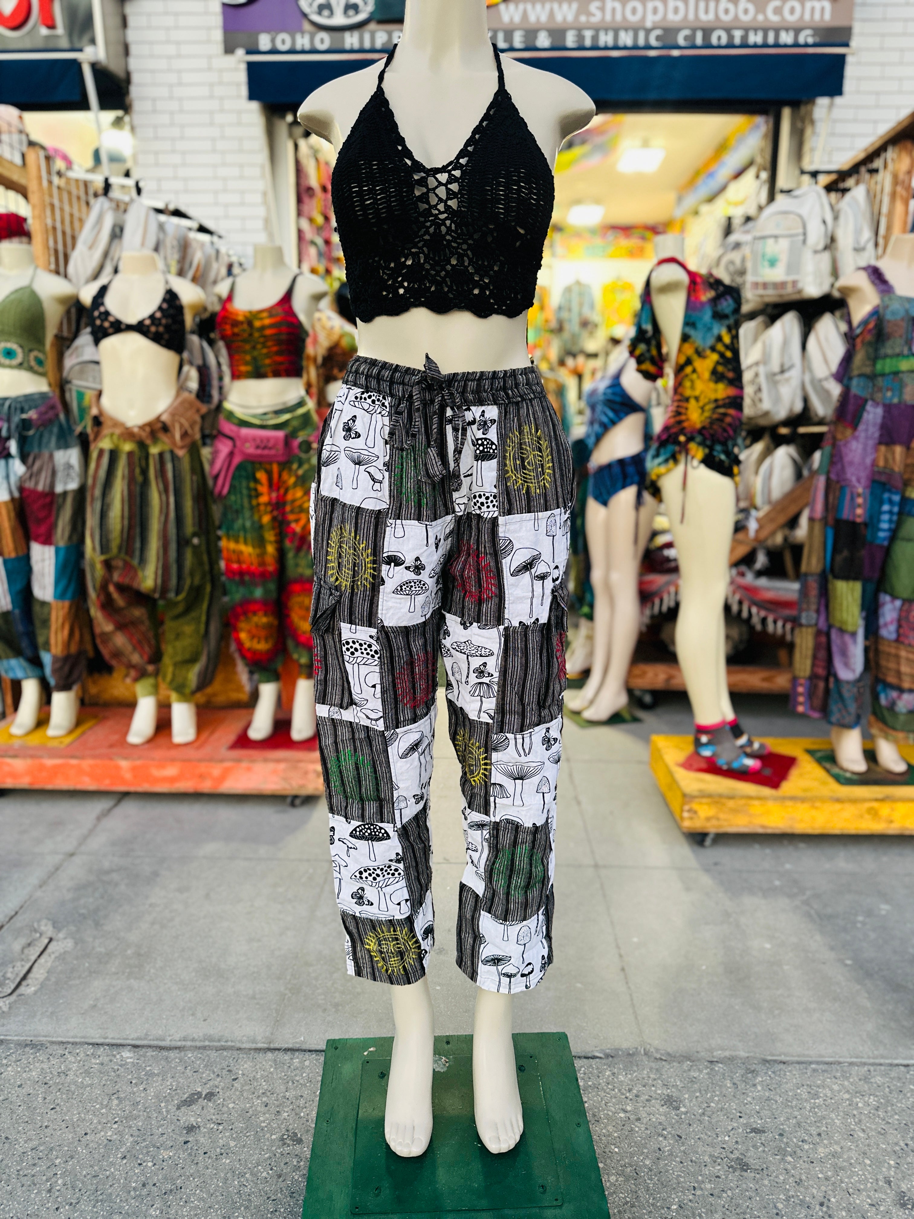Boho patchy mushrooms pants