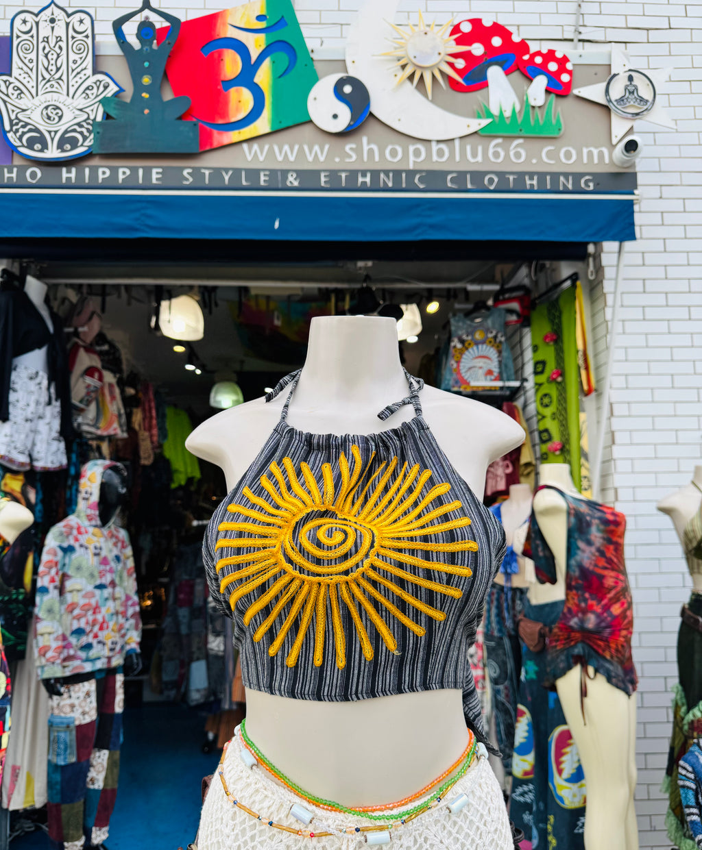 Sunburst halter top (gray/black)