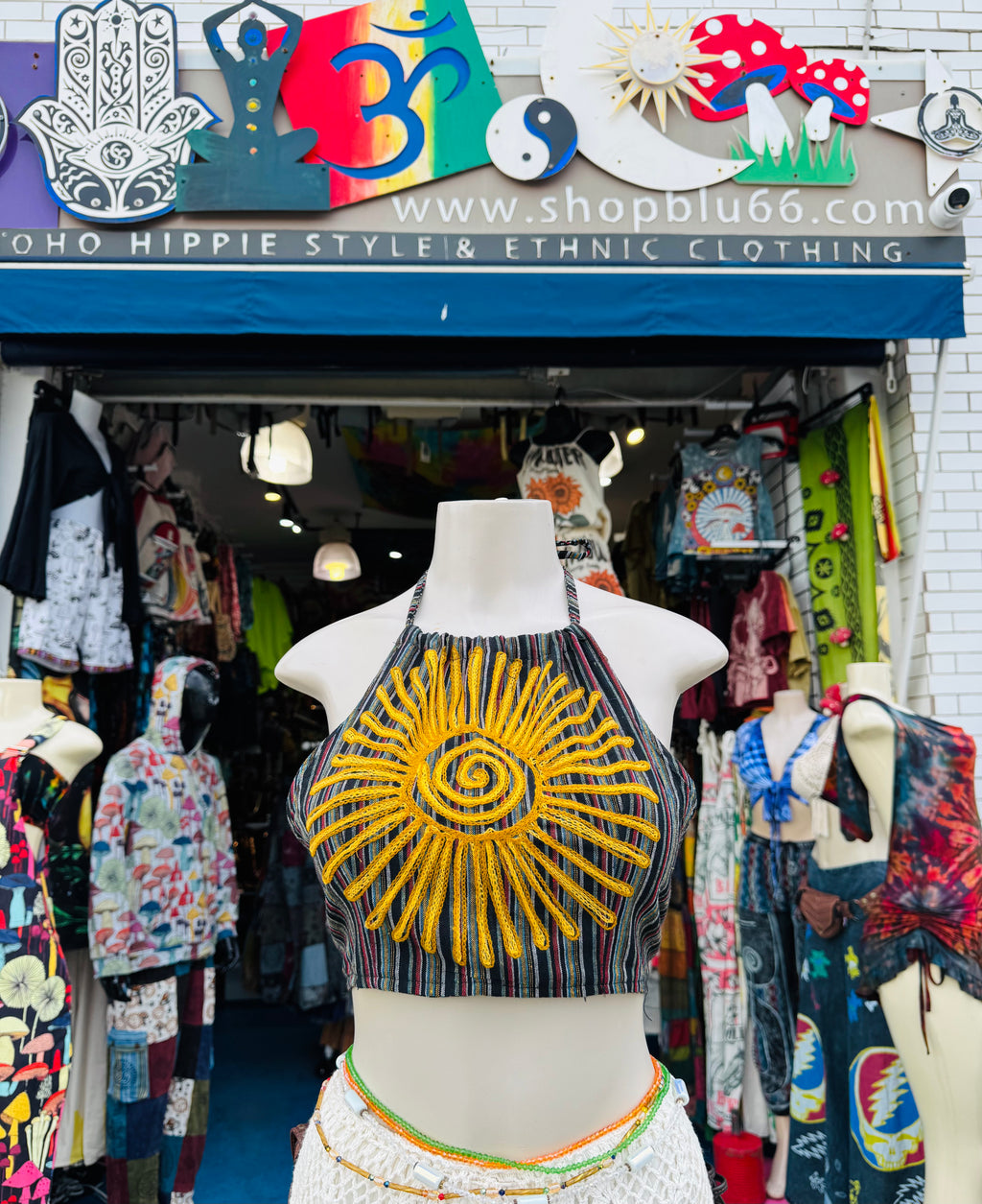 Sunburst halter top (red/gray)