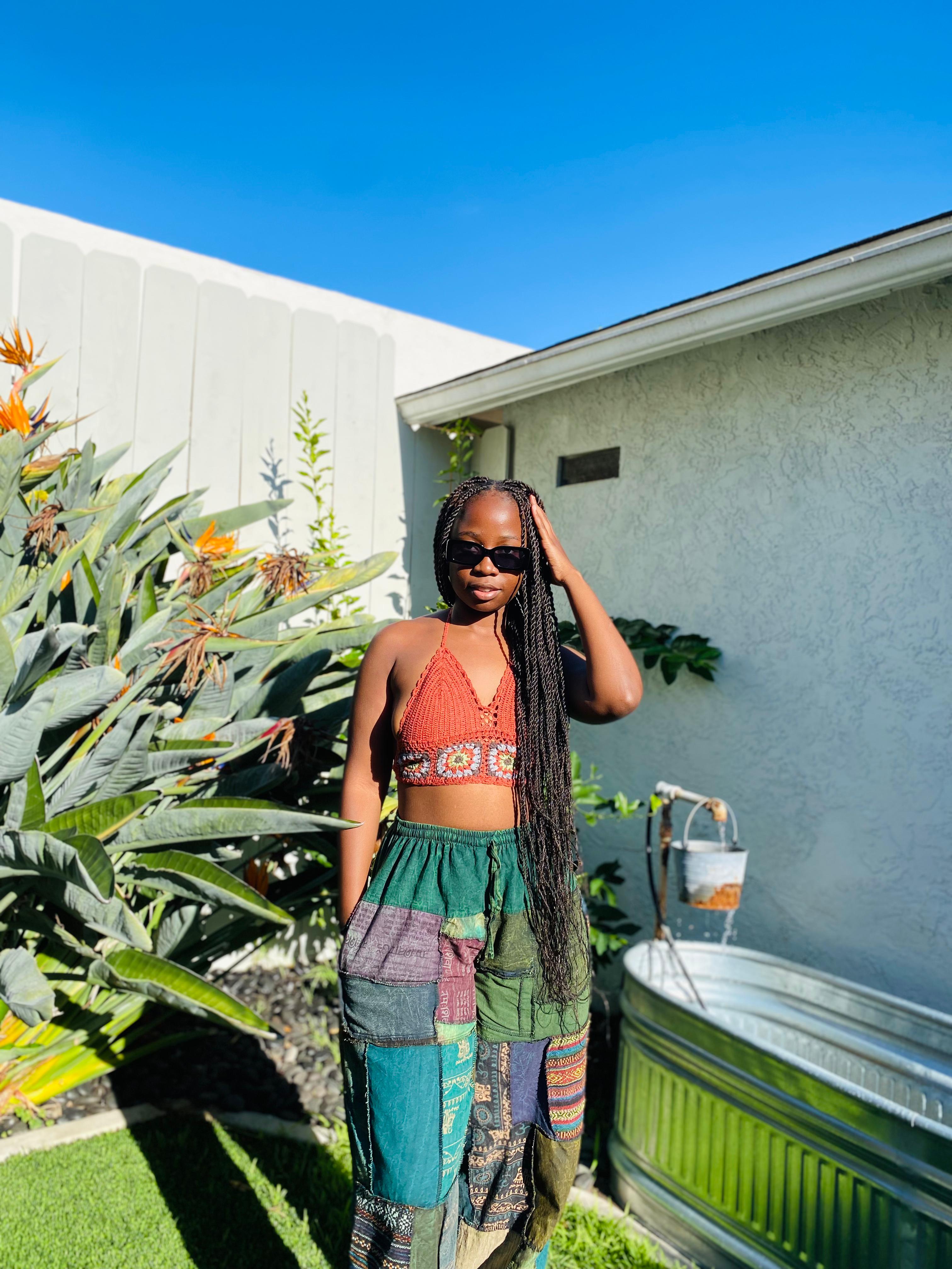 Folker crochet top & Barkham patchy pants