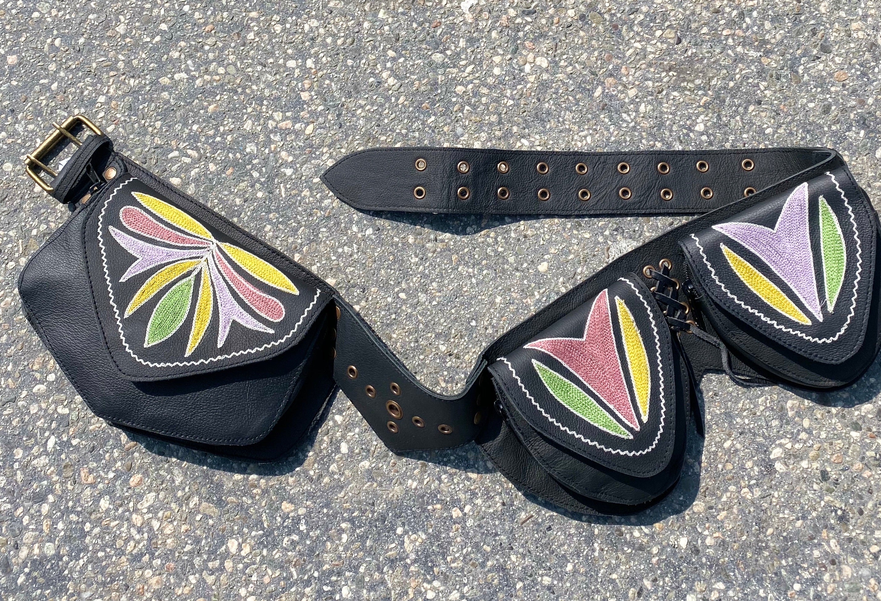 Floral belt leather ( black )