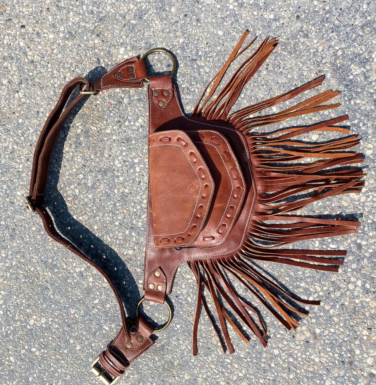 The fringes leather belt ( brown )