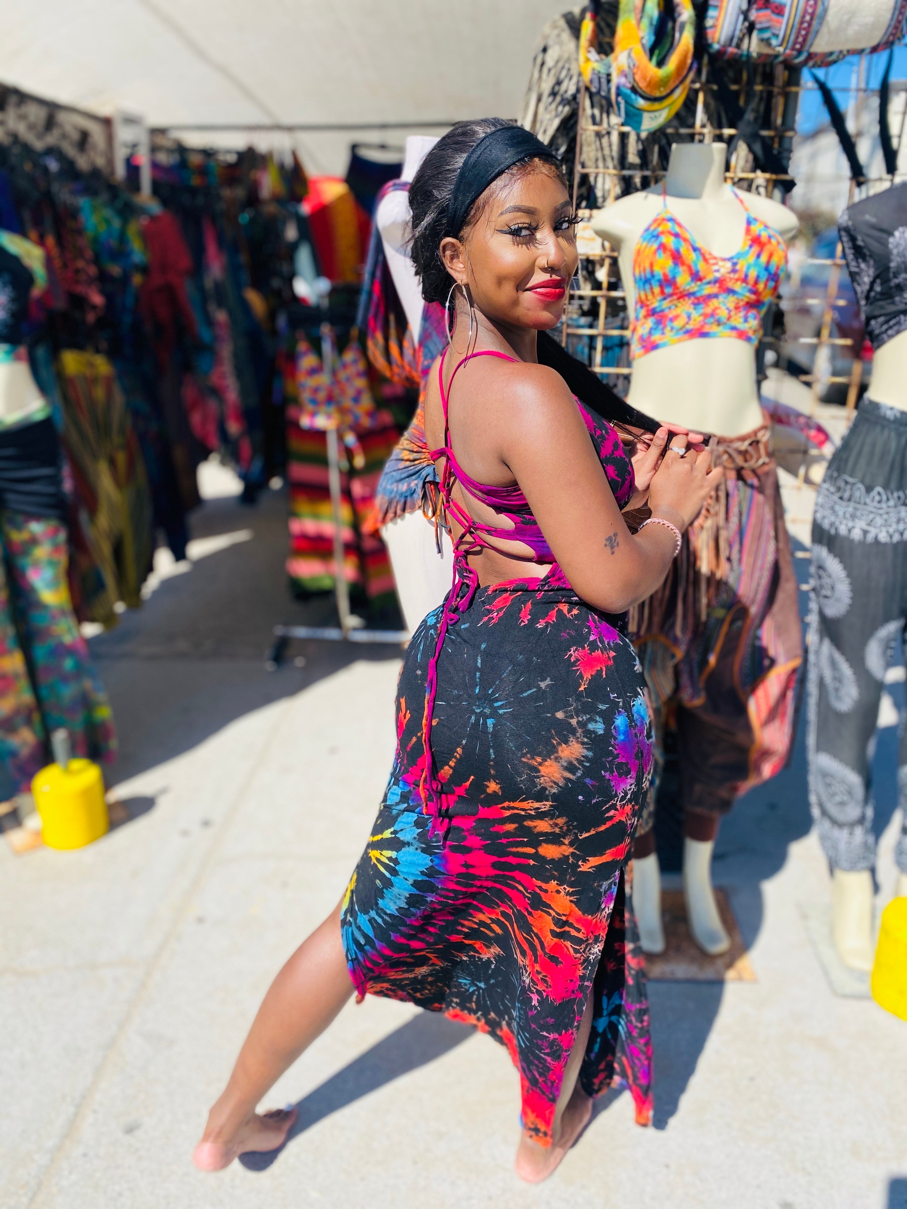 Hot Girl Maxi Dress (Black/rainbow)