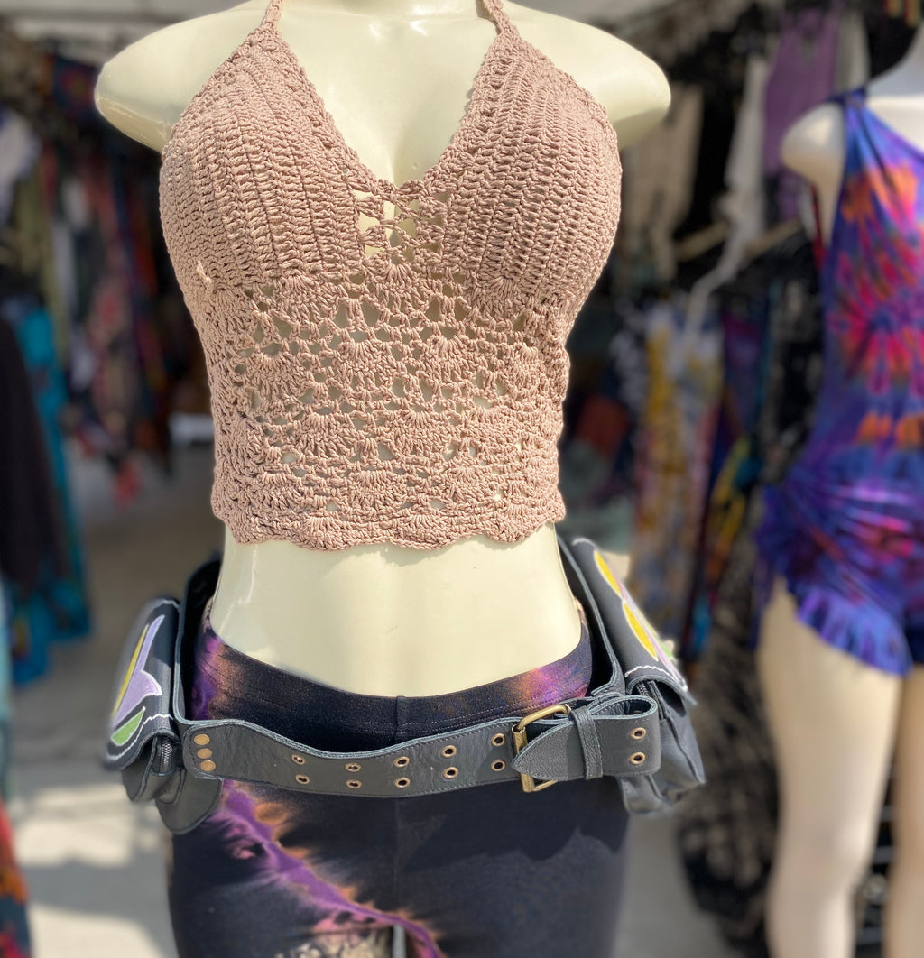 Floral belt leather ( black )