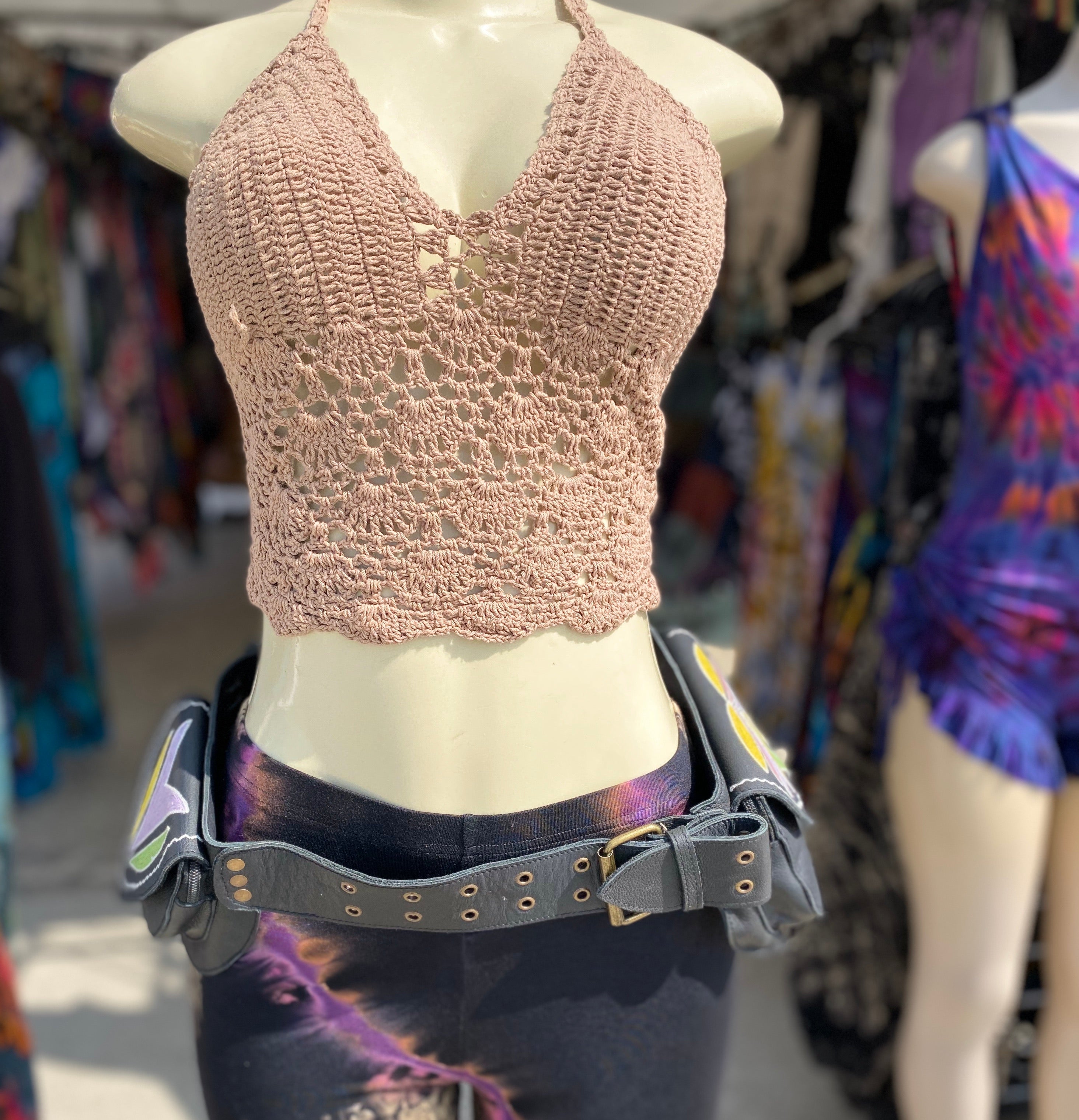 Floral belt leather ( black )