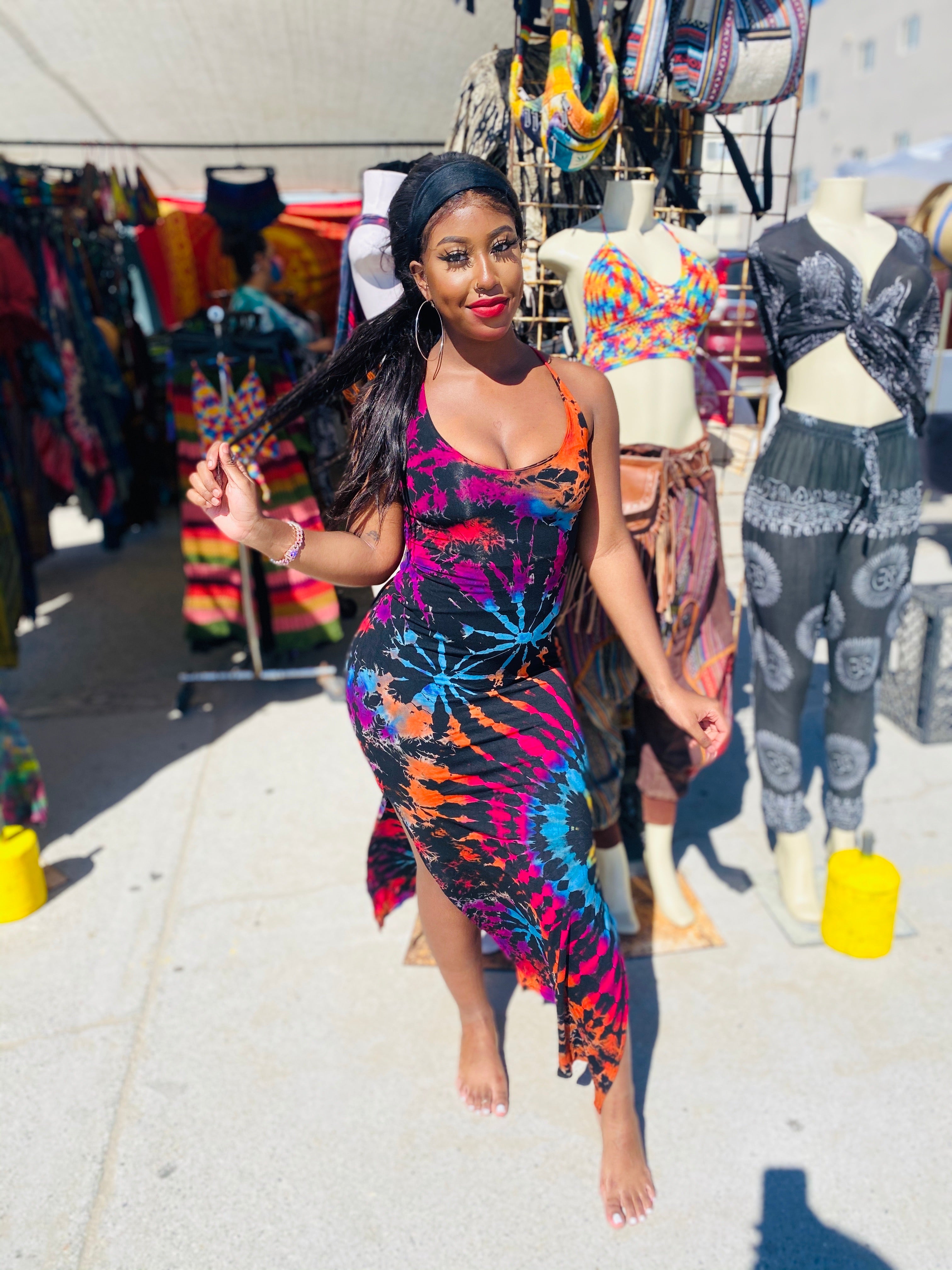 Hot Girl Maxi Dress (Black/rainbow)