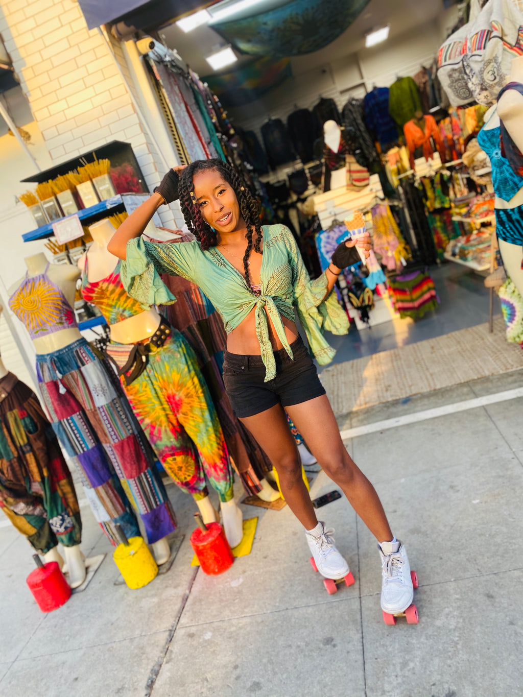 Ohm sleeve top (green )