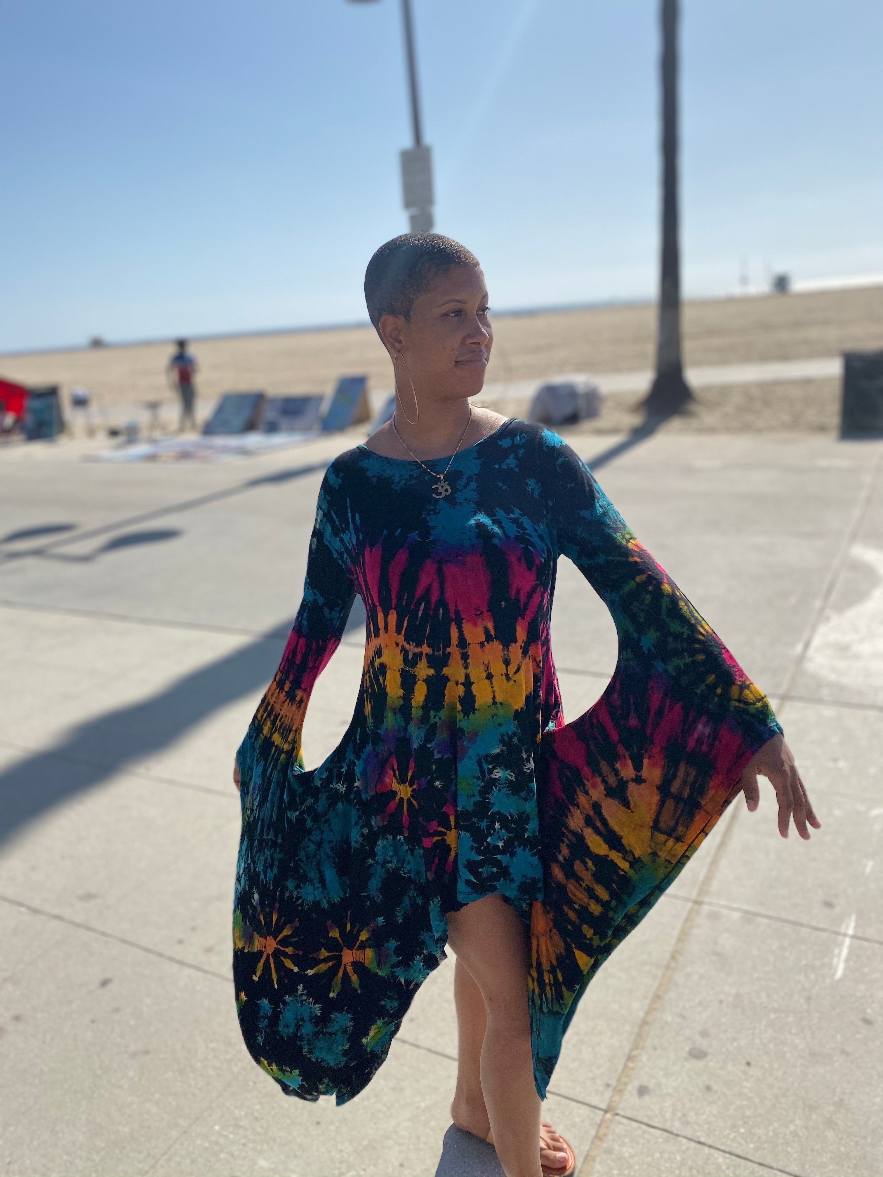 Goddess Glo dress (black and rainbow)