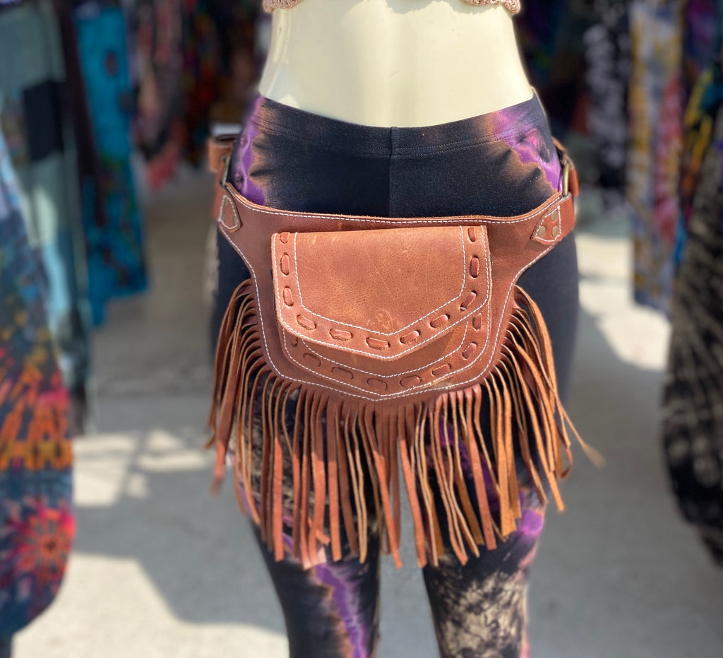 The fringes leather belt ( brown )