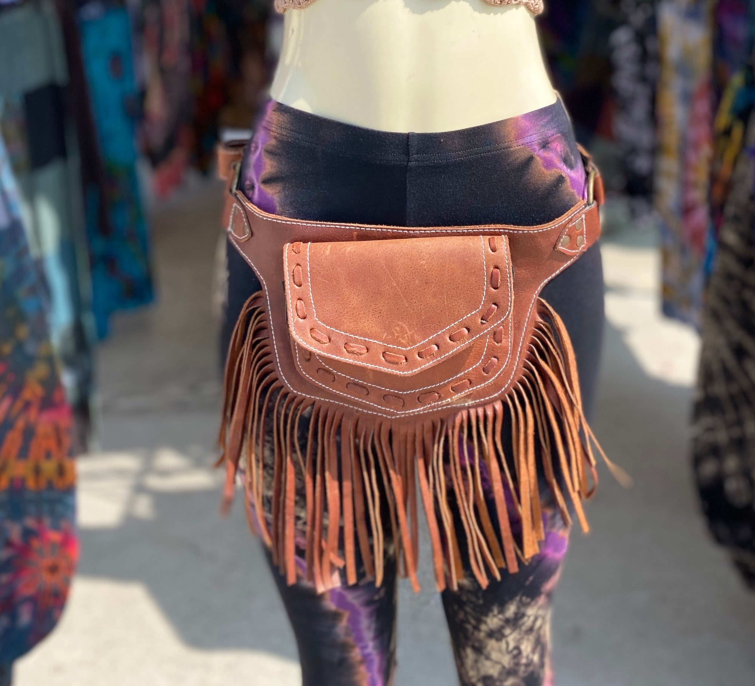 The fringes leather belt ( brown )